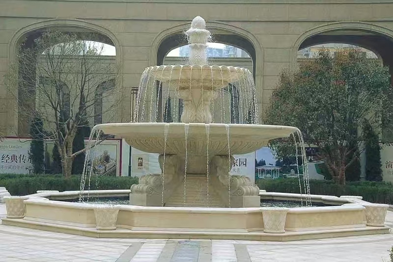 宁德 黄金麻花岗岩异型加工——户外庭院石雕流水喷泉