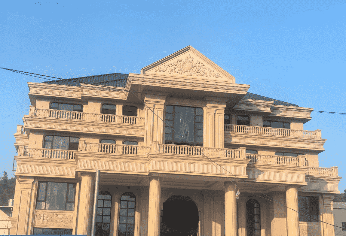 宁德黄金麻别墅外墙干挂石材效果示例