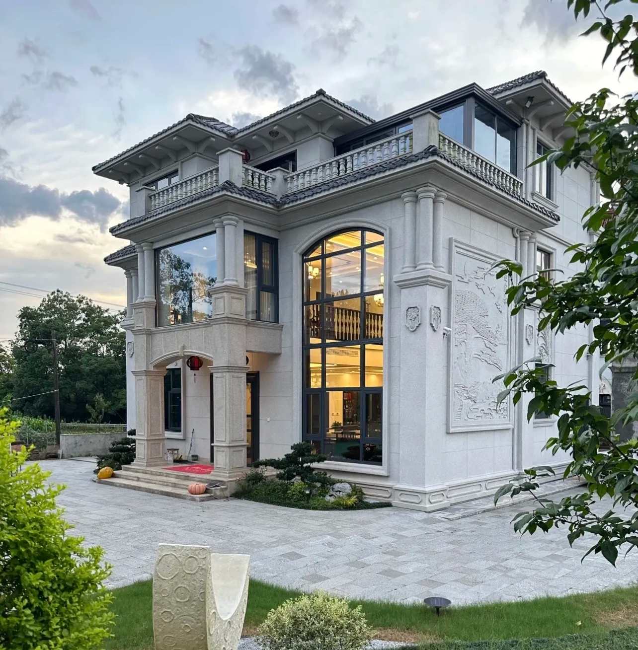 宁德 白麻花岗岩私人别墅干挂石材豪华定制